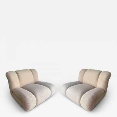 Mid-Century Modern Space Age Pair of large Velasquez model fireside armchairs by Italian design publisher Mimo J. Padova. New loopback fabric covering. In the style of Pierre Cardin, Gio Ponti, Gianfranco Frattini, Cassina, Osvaldo Borsani, Joe Colombo, Vico Magistretti, Ico Luisa Parisi, Mario Bellini, Tito Agnoli, Afra Tobia Carlo Scarpa, Luciano Frigerio, Sporiti, Marco Zanuso, Giulio Moscatelli, Formanova.