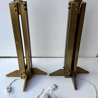 Pair of brass table or bedside lamps, Space Age, Brutalist and Mid-Century Modern style.