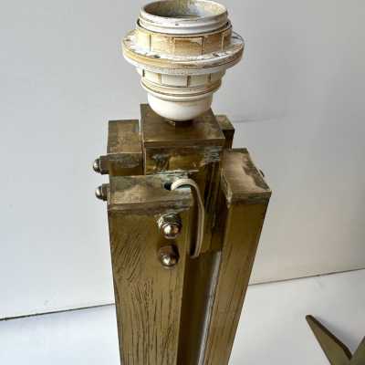 Pair of brass table or bedside lamps, Space Age, Brutalist and Mid-Century Modern style.