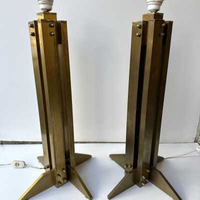 Pair of brass table or bedside lamps, Space Age, Brutalist and Mid-Century Modern style.