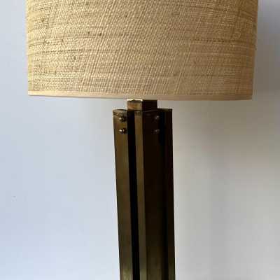 Pair of brass table or bedside lamps, Space Age, Brutalist and Mid-Century Modern style.