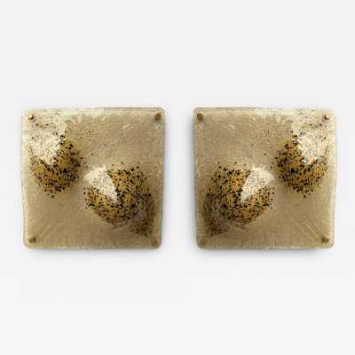 Pair of Mid-Century Modern Space Age Wall Sconces, Textured Murano Glass and Brushed Brass Gold Painted Metal Style Sconces. Famous Italian design like Venini, Vistosi, La Murrina, Aldo Carlo Nason for Mazzega, Stilnovo, Joe Colombo, Arteluce, Arredoluce, Lumi, Luci, Rggiani, Sciolari, Werner Pantone, Luigi Colani, Raak, Angelo Lelii, Angelo Brotto, Esperia, Francesco Bocola, Superstudio, Enrico Tronconi, Mario Bellini, Harvey Guzzini, Luigi Massoni, Martinelli, Pierre Cardi