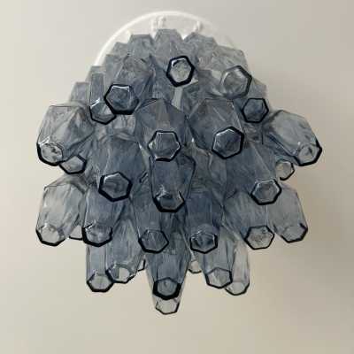 Murano glass chandelier, pendant, or flush-mounted ceiling light in polyhedral polihedral glass. Comes with additional glass, chain, and ceiling rose. In a Mid-Century Modern Hollywood Regency style, inspired by Mazzega, Carlo Aldo Nason, Vistosi, La Murrina, Carlo Scarpa, Venini, and Seguso.