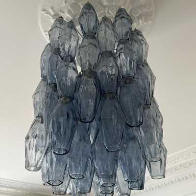 Murano glass chandelier, pendant, or flush-mounted ceiling light in polyhedral polihedral glass. Comes with additional glass, chain, and ceiling rose. In a Mid-Century Modern Hollywood Regency style, inspired by Mazzega, Carlo Aldo Nason, Vistosi, La Murrina, Carlo Scarpa, Venini, and Seguso.
