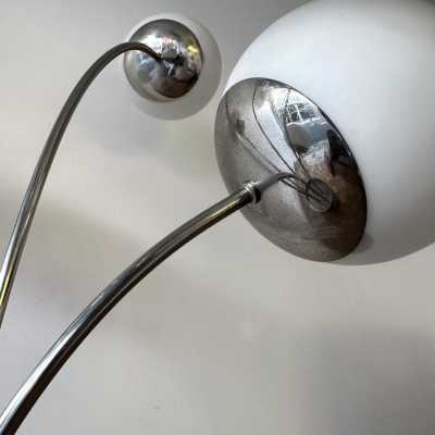 Mid-Century Modern Space Age Rare table or floor lamp by Italian designer Pia Guidetti Crippa for the publisher Lumi, chrome metal and opaline glass ball. Famous manufactures such as Sarfatti, Artemide, Arredoluce, Sciolari, Reggiani, Arlus, Stilnovo, Angelo Lelii Esperia, Hollywood Regency.