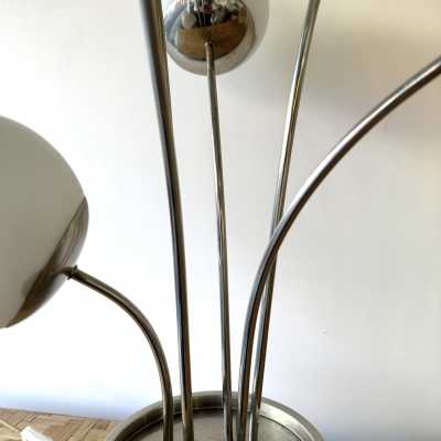 Mid-Century Modern Space Age Rare table or floor lamp by Italian designer Pia Guidetti Crippa for the publisher Lumi, chrome metal and opaline glass ball. Famous manufactures such as Sarfatti, Artemide, Arredoluce, Sciolari, Reggiani, Arlus, Stilnovo, Angelo Lelii Esperia, Hollywood Regency.