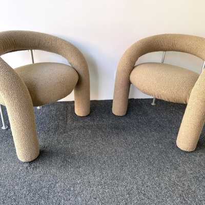 Pair of Mid-Century Modern Space Age Tube Chairs by Bartoli for publisher Rossi di Albizzate. New loopback fabric covering. In the style of Pierre Cardin, Gio Ponti, Gianfranco Frattini, Cassina, Osvaldo Borsani, Joe Colombo, Vico Magistretti, Ico Luisa Parisi, Mario Bellini, Tito Agnoli, Afra Tobia Carlo Scarpa, Luciano Frigerio, Sporiti, Marco Zanuso, Giulio Moscatelli, Formanova.