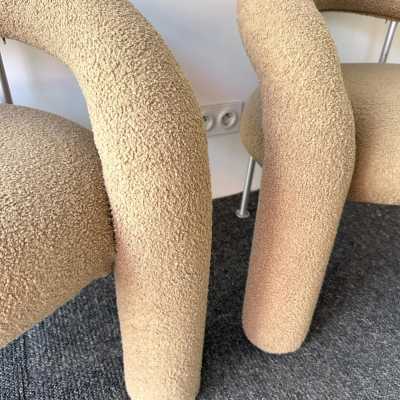 Pair of Mid-Century Modern Space Age Tube Chairs by Bartoli for publisher Rossi di Albizzate. New loopback fabric covering. In the style of Pierre Cardin, Gio Ponti, Gianfranco Frattini, Cassina, Osvaldo Borsani, Joe Colombo, Vico Magistretti, Ico Luisa Parisi, Mario Bellini, Tito Agnoli, Afra Tobia Carlo Scarpa, Luciano Frigerio, Sporiti, Marco Zanuso, Giulio Moscatelli, Formanova.
