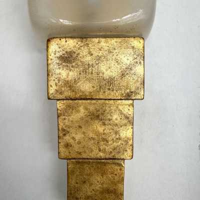 Pair of Murano glass and wood gilded with gold leaf sconces by Sergio Terzani Firenze, original factory label dated 1999. Styles Mid-Century Modern, Hollywood Regency, Venini, Mazzega, La Murrina, Veronese, Fratelli Toso, Vistosi, Esperia, Angelo Brotto, Maison Jansen, Bagues, Charles