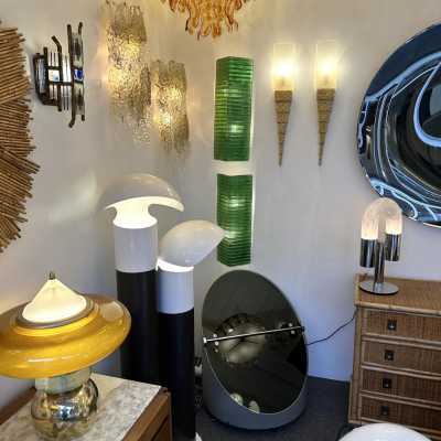 Pair of Murano glass and wood gilded with gold leaf sconces by Sergio Terzani Firenze, original factory label dated 1999. Styles Mid-Century Modern, Hollywood Regency, Venini, Mazzega, La Murrina, Veronese, Fratelli Toso, Vistosi, Esperia, Angelo Brotto, Maison Jansen, Bagues, Charles