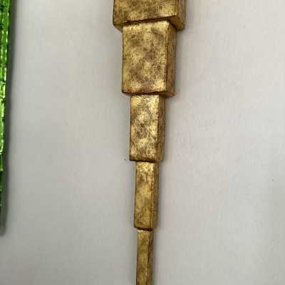 Pair of Murano glass and wood gilded with gold leaf sconces by Sergio Terzani Firenze, original factory label dated 1999. Styles Mid-Century Modern, Hollywood Regency, Venini, Mazzega, La Murrina, Veronese, Fratelli Toso, Vistosi, Esperia, Angelo Brotto, Maison Jansen, Bagues, Charles