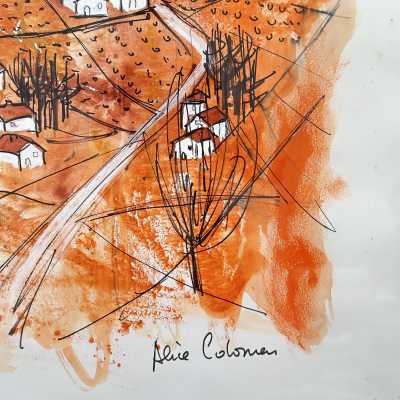 Original Drawing, Views of Provence, Alice Colonieu, Roaix c.1960