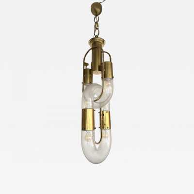 Vintage brass hanging chandelier, original Space Age style model, Mid-Century Modern style, by Aldo Nason for the Mazzega factory. Bubble blown Murano glass. Renowned manufacturers: Venini, Vistosi, La Murrina, Seguso, Carlo Nason, Poliarte, Esperia, Angelo Brotto, Stilnovo, Arteluce, Arredoluce, Artemide, Pierre Cardin, Lumi, Luci, Raak, Angelo Lelii, Francesco Bocola, Superstudio, Enrico Tronconi, Mario Bellini, Harvey Guzzini, Luigi Massoni, Martinelli, Fabio Lenci and Gio Ponti.