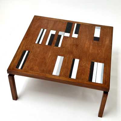 Teak Coffee Table with Ceramic Inlays, Roger Capron, Vallauris 1962