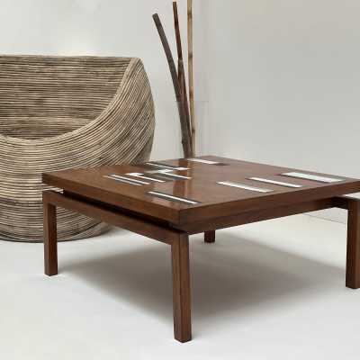 Teak Coffee Table with Ceramic Inlays, Roger Capron, Vallauris 1962