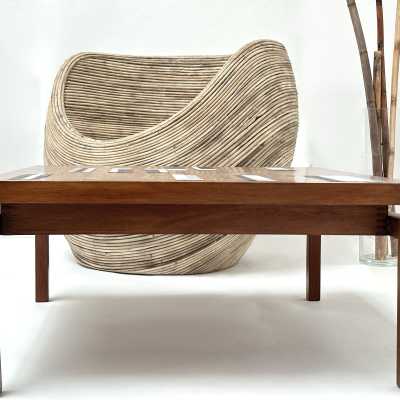 Teak Coffee Table with Ceramic Inlays, Roger Capron, Vallauris 1962