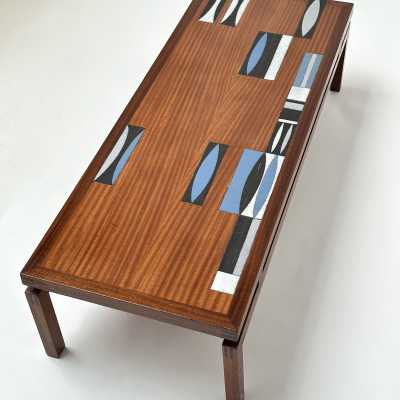 Rosewood & Ceramic Low Table, Roger Capron, Vallauris 1961