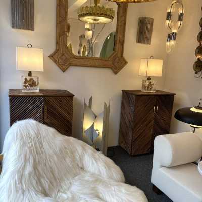 Pair of table or bedside lamps in fractal resin with leaf inclusions, design attributed to Christian Dior for the house in the 1970s. Famous designers such as Pierre Giraudon, François Godebski, Marie Claude Fouquières.