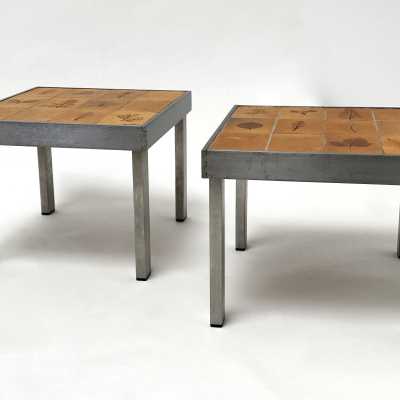 Pair of Stoneware End Tables, Roger Capron, Vallauris, c.1970