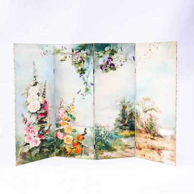 Antique hand-painted screen – France, 1898 – signed E. Zimber