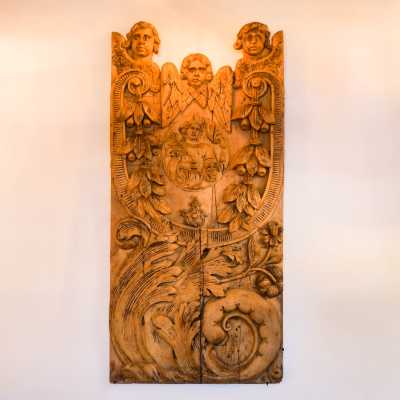 Large Religious Panel in Carved Wood – 17th Century