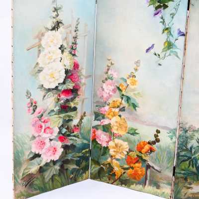 Antique hand-painted screen – France, 1898 – signed E. Zimber