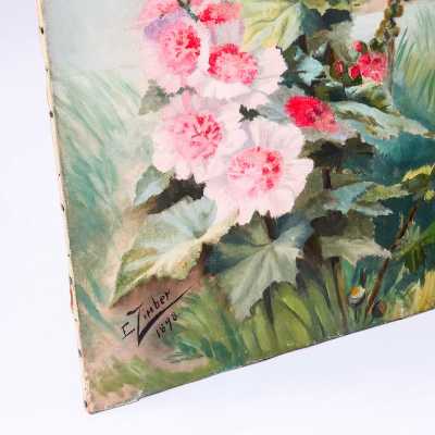 Antique hand-painted screen – France, 1898 – signed E. Zimber