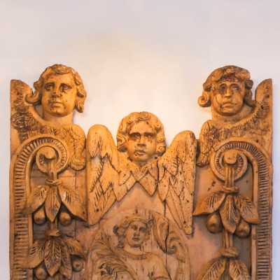 Large Religious Panel in Carved Wood – 17th Century