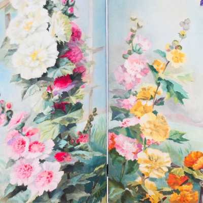 Antique hand-painted screen – France, 1898 – signed E. Zimber