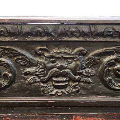 Antique French carved oak bench-chest – Neo-Renaissance style, 19th century