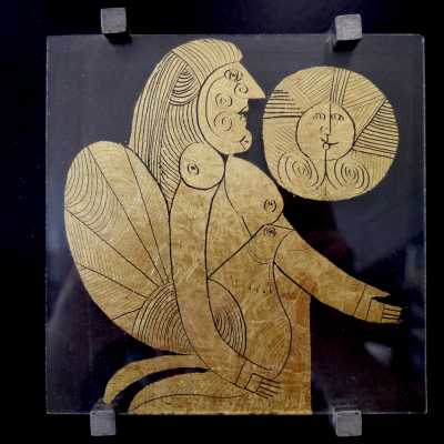 Unique Gold Leaf Painting, Roger Capron, Vallauris c.1990