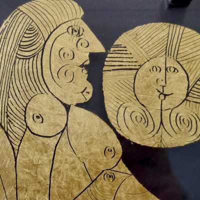 Unique Gold Leaf Painting, Roger Capron, Vallauris c.1990