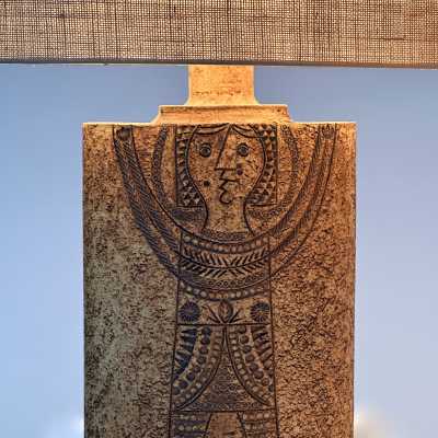 Pair of Stamped Stoneware Table Lamps, Roger Capron, Vallauris c.1970