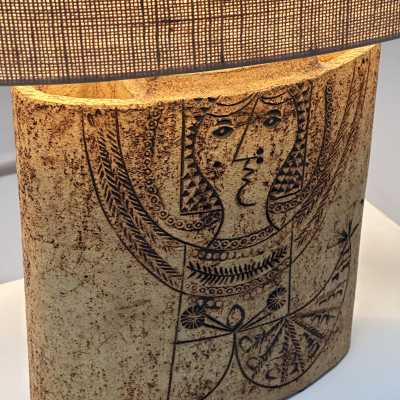 Pair of Stamped Stoneware Table Lamps, Roger Capron, Vallauris c.1970