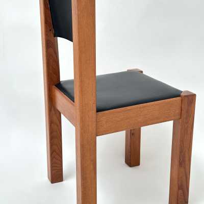 Set of Six Elm and Leather Chairs, Michel Milleret, Paris 1979