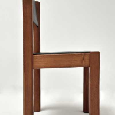 Set of Six Elm and Leather Chairs, Michel Milleret, Paris 1979