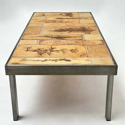 Roger Capron, Stamped Stoneware Low Table, Vallauris 1970