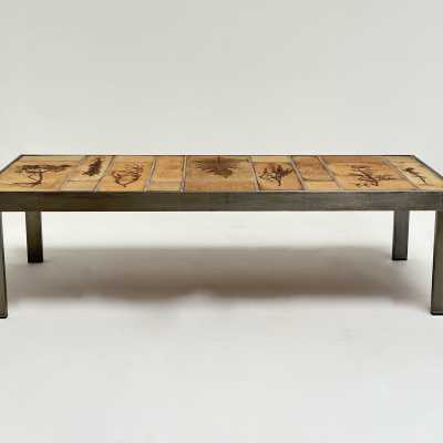 Roger Capron, Stamped Stoneware Low Table, Vallauris 1970