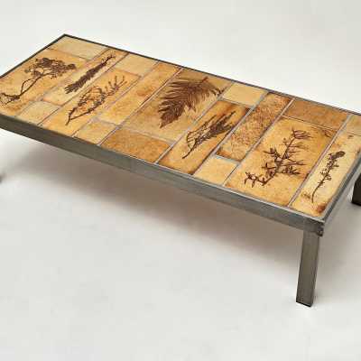 Roger Capron, Stamped Stoneware Low Table, Vallauris 1970
