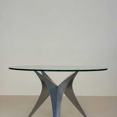 Table à dîner par Paul Legeard, Circa 1970 en acier inoxydable