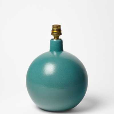 Blue glazed ceramic table lamp by Tim Orr, circa 1960.