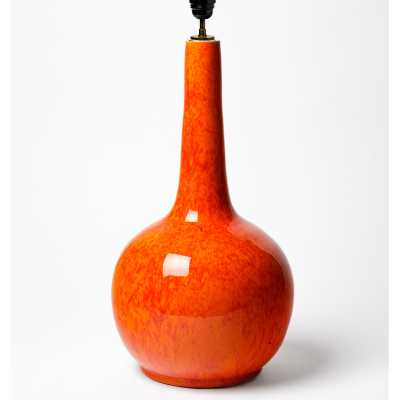 Orange glazed ceramic table lamp by Vallauris, circa 1960.