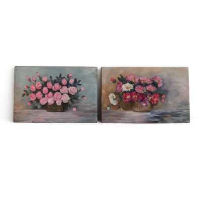 Paire de Natures Mortes Florales par Alice Rey – Huiles sur Panneaux – France, env. 1950