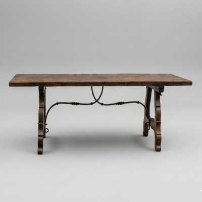 Table de Salle à Manger à Entretoise en Fer Forgé — Style Baroque Espagnol, XVIIIe Siècle