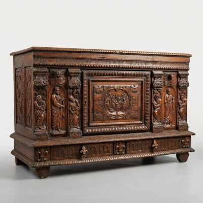 Buffet bas de sacristie en chêne sculpté – éléments XVIIe siècle, remaniements XIXe siècle