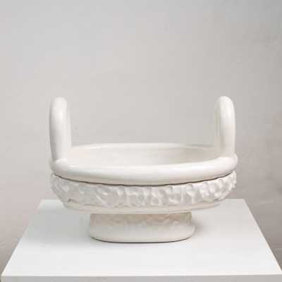 White glazed stoneware centerpiece by Clémentine Dupré, 2026.