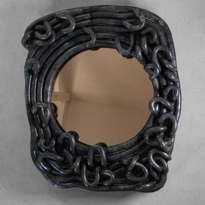 Large green glazed stoneware mirror by Clémentine Dupré, 2026.