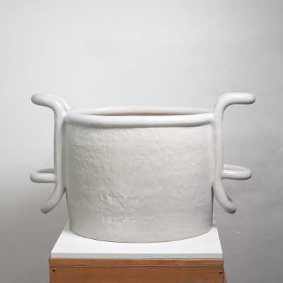 Large white glazed stoneware pot by Clémentine Dupré, 2026.