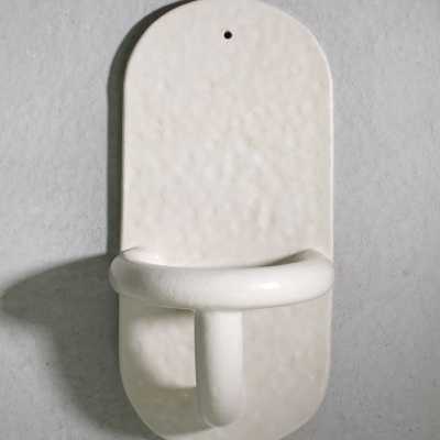 Pair of white glazed stoneware wall consoles by Clémentine Dupré, 2026.