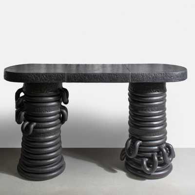 Black glazed stoneware console by Clémentine Dupré, 2026.